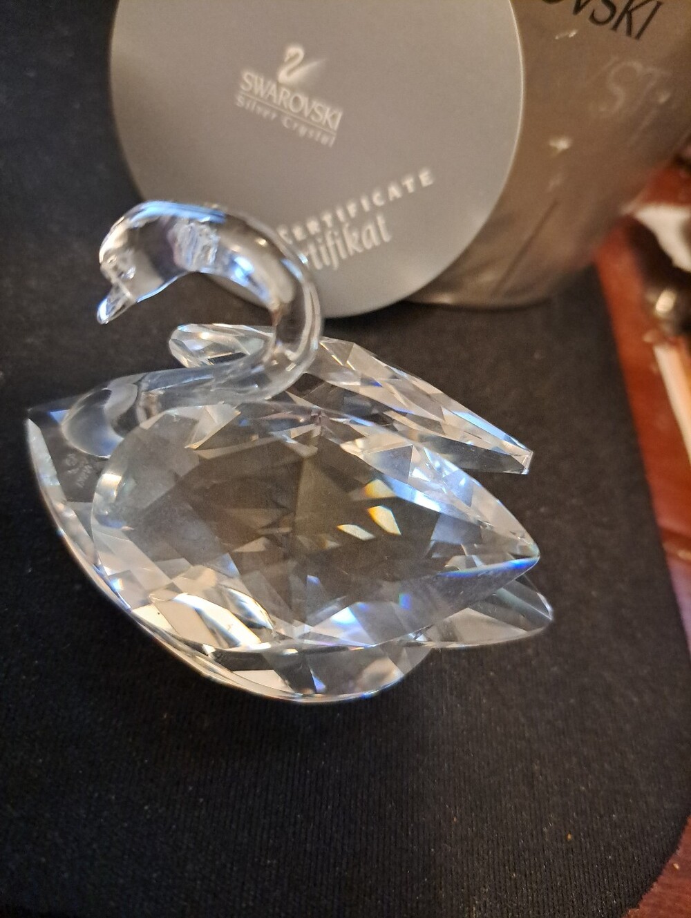 Vintage 1977 Swarovski Crystal Large Swan With Box COA Excellent